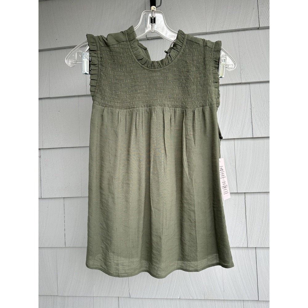 NANETTE LEPORE Blouse Womens Small Green Sleeveless Smocked Yoke Boho Top NWT